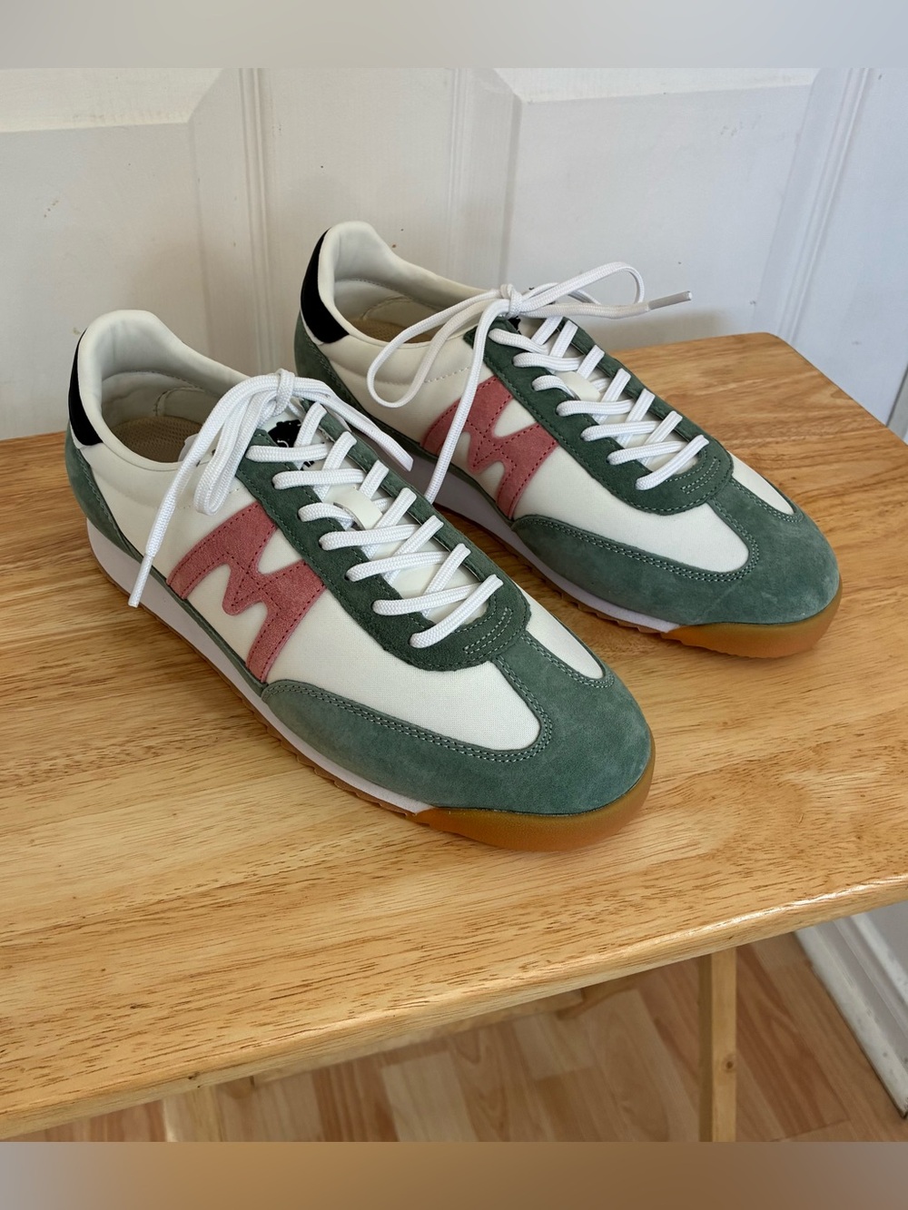 Men's Green Suede & White Runner with Pink Accent